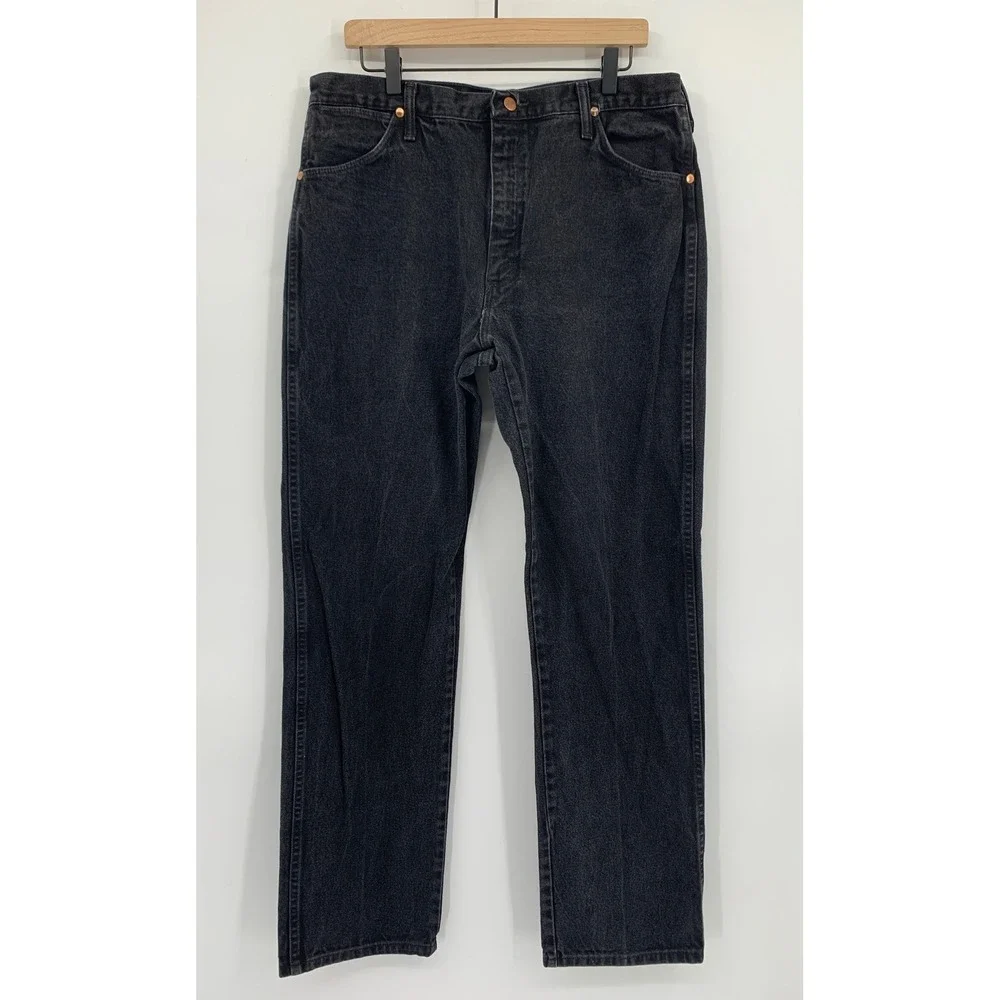 Vintage Wrangler Jeans Men 36x34 Black Cowboy Cut 13MWZWK Denim Made USA